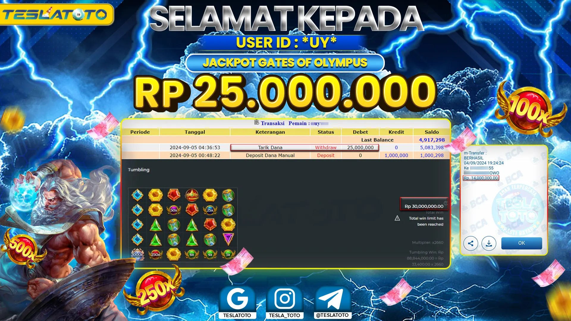 TESLATOTO JACKPOT SLOT GATES OF OLYMPUS Rp. 25.000.000 LUNAS