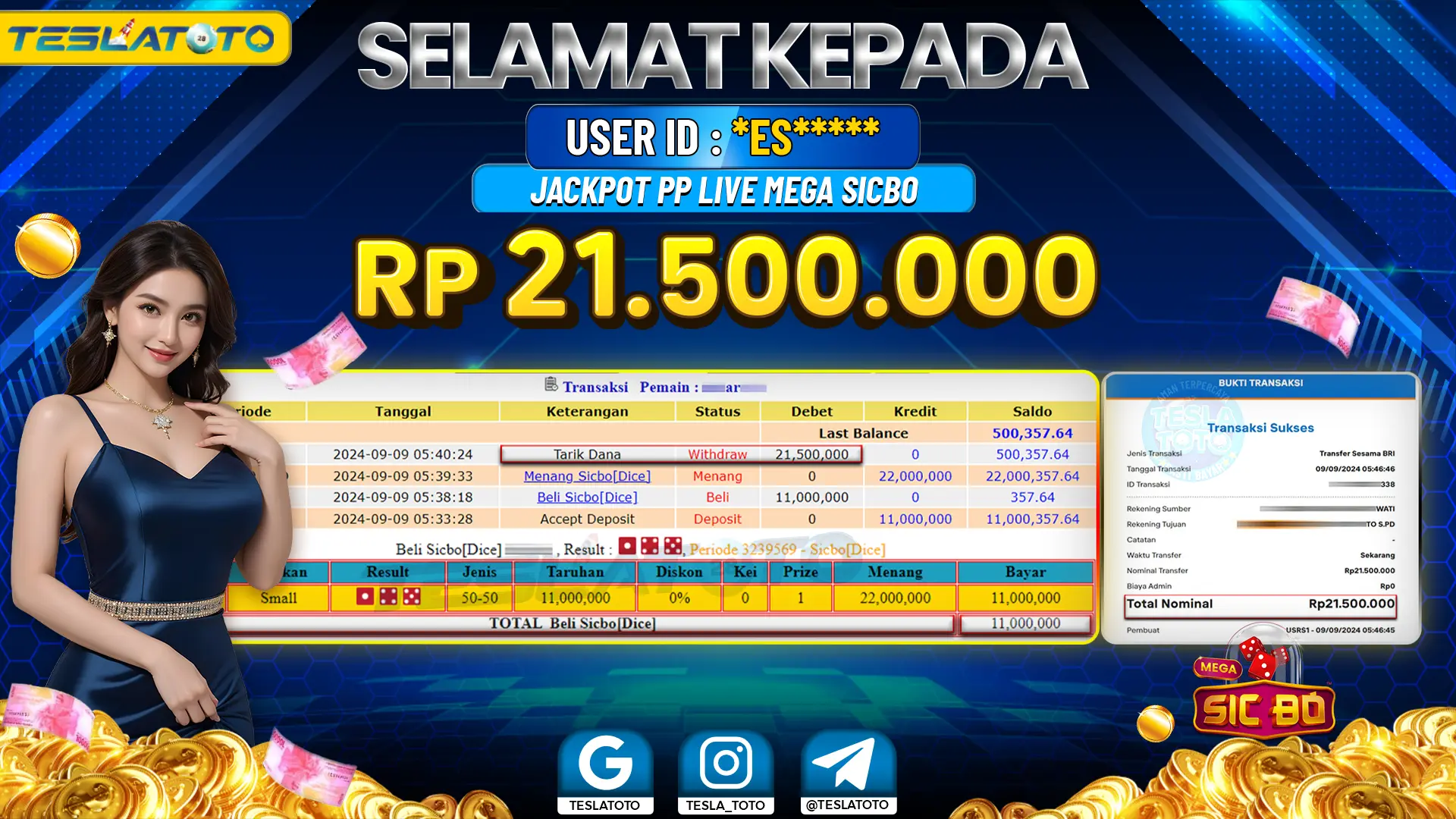 TESLATOTO JACKPOT CASINO SICBO{DICE} Rp. 21.500.000 LUNAS