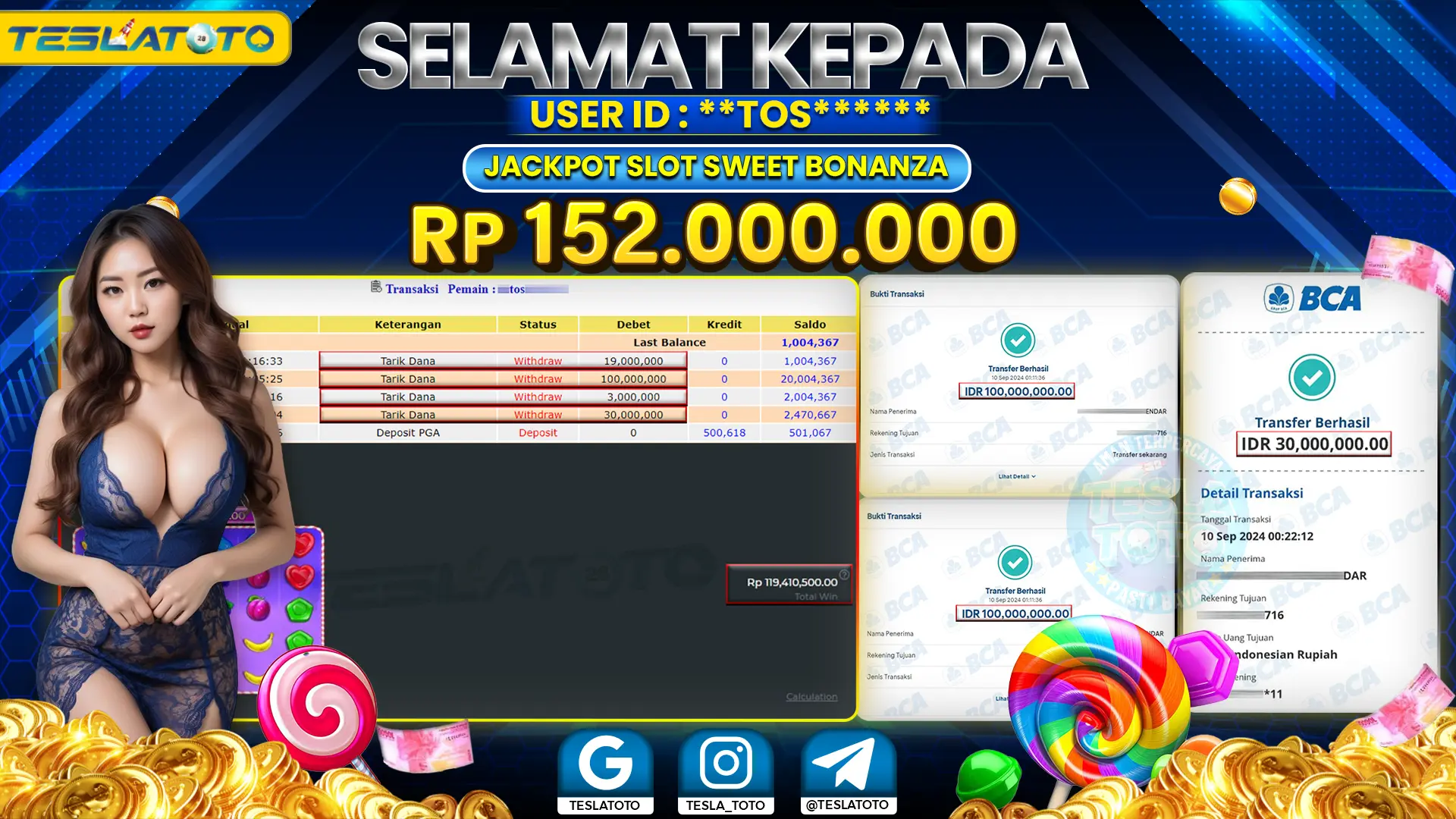 TESLATOTO JACKPOT SLOT SWEET BONANZA Rp. 152.000.000 LUNAS