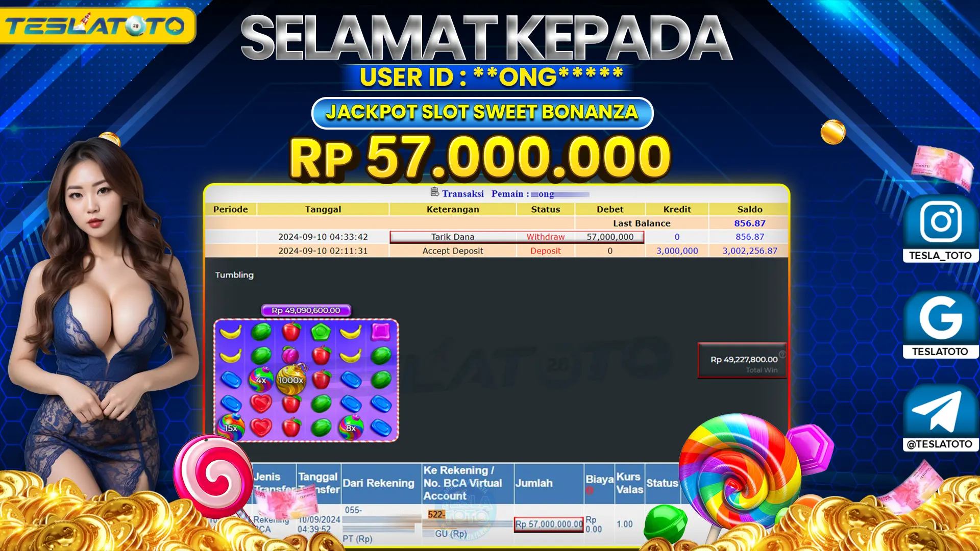 TESLATOTO JACKPOT SLOT SWEET BONANZA Rp. 57.000.000 LUNAS