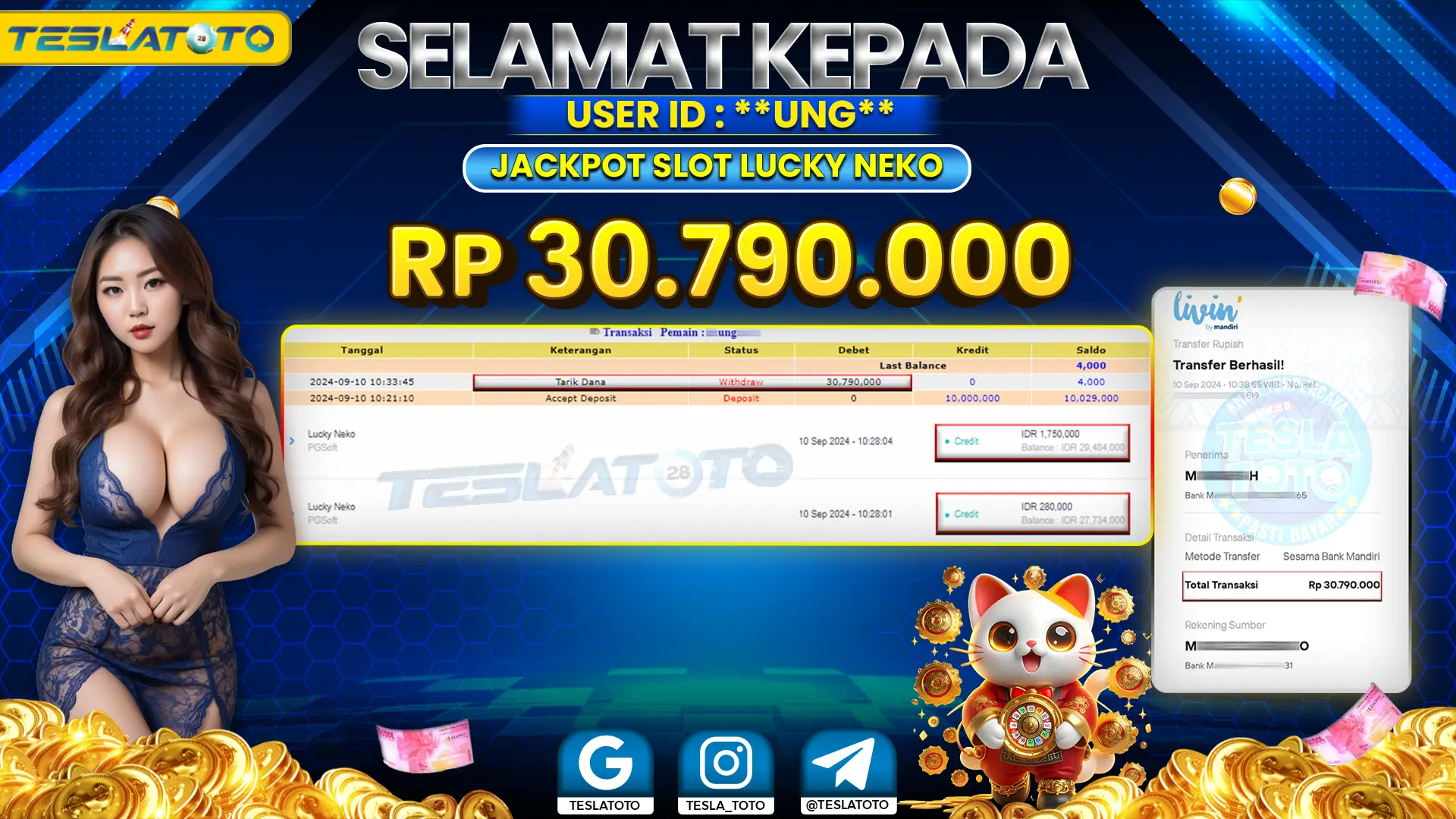 TESLATOTO JACKPOT SLOT LUCKY NEKO Rp. 30.790.000 LUNAS