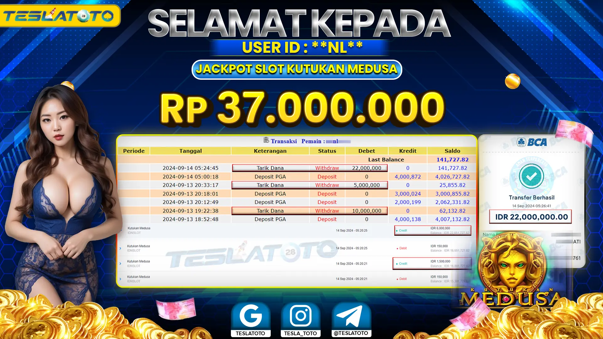 TESLATOTO JACKPOT SLOT KUTUKAN MEDUSA Rp. 37.000.000 LUNAS