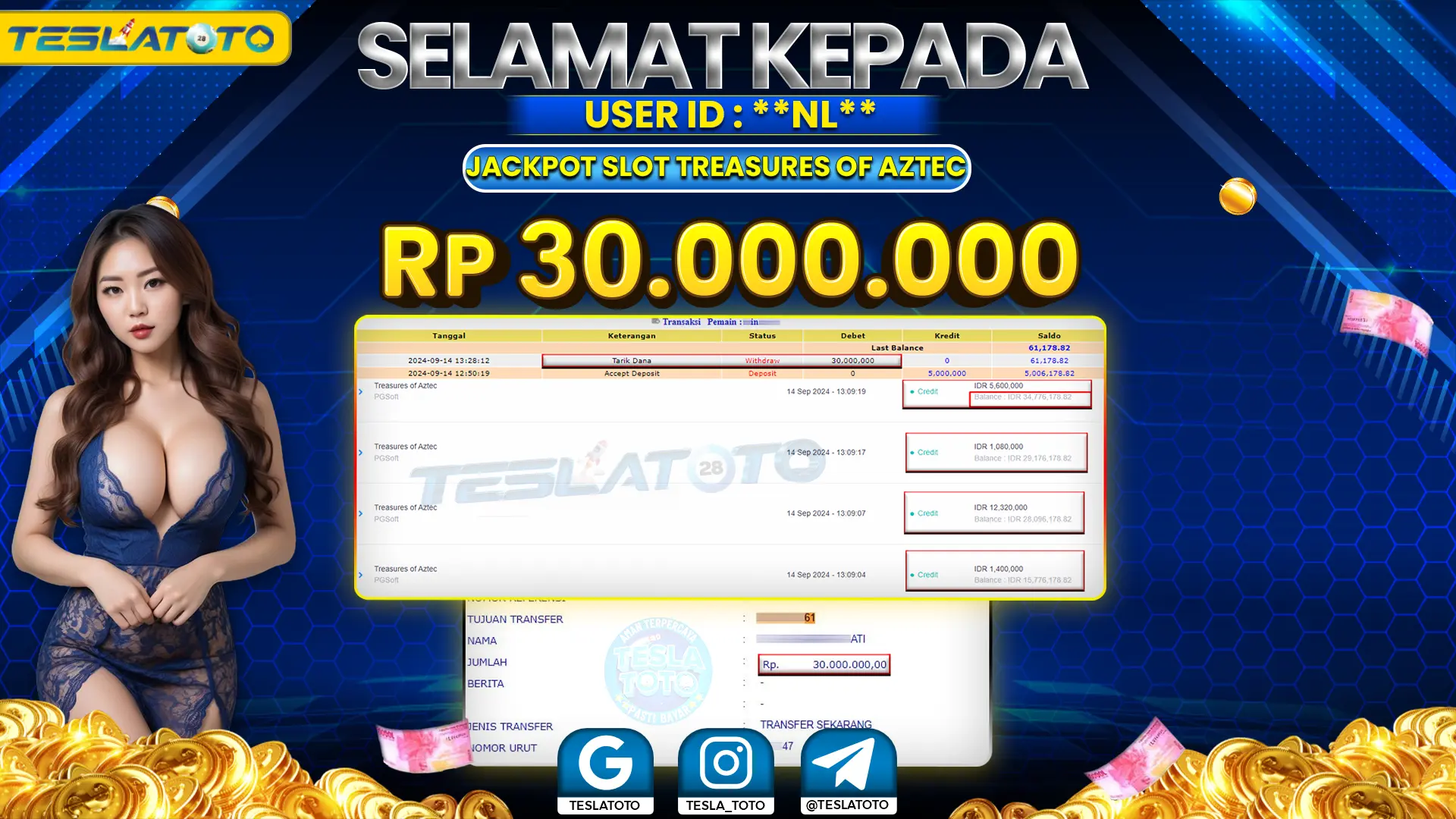 TESLATOTO JACKPOT SLOT TREASURE OF AZTEC Rp. 30.000.000 LUNAS
