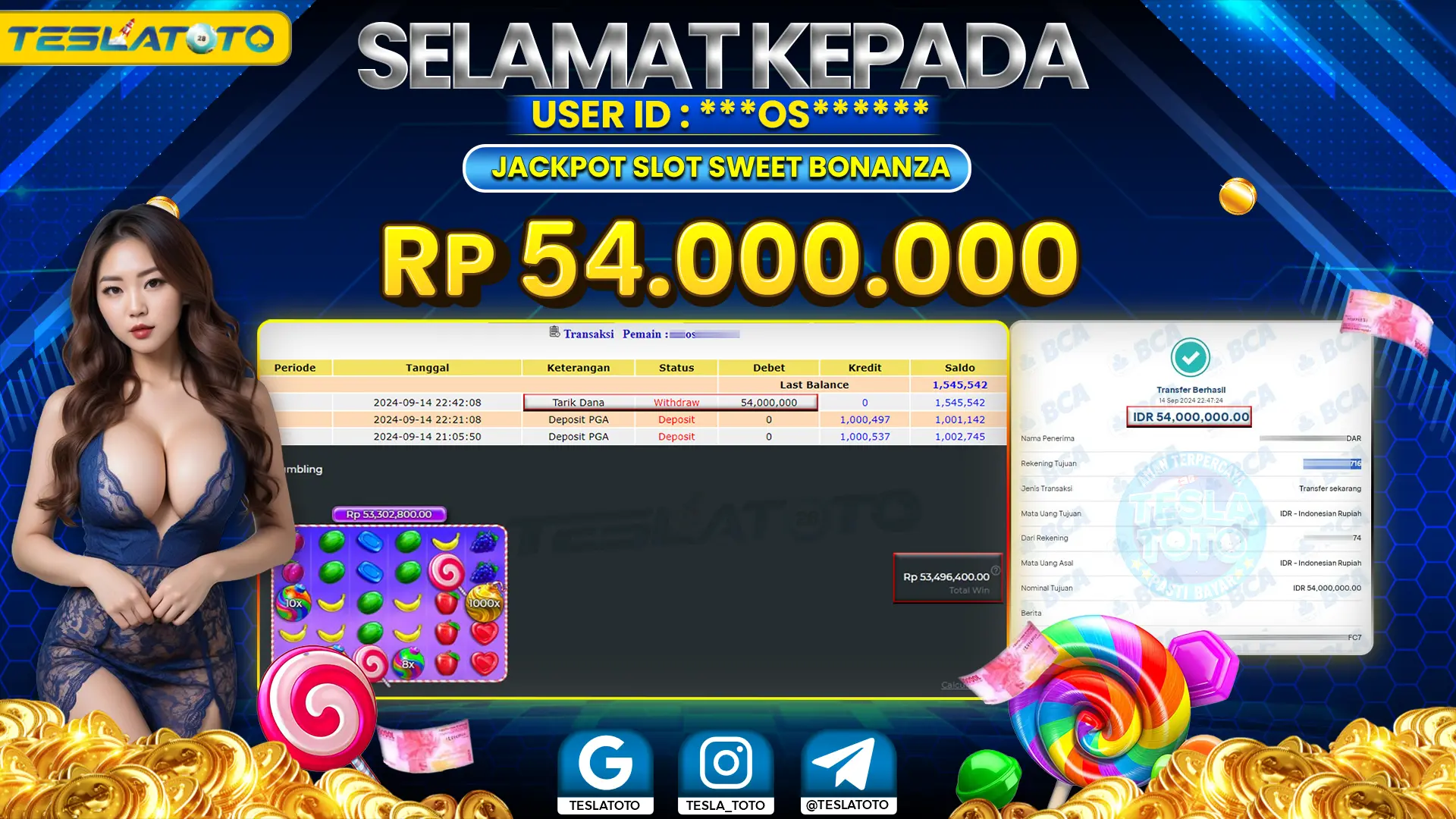 TESLATOTO JACKPOT SLOT SWEET BONANZA Rp. 54.000.000 LUNAS
