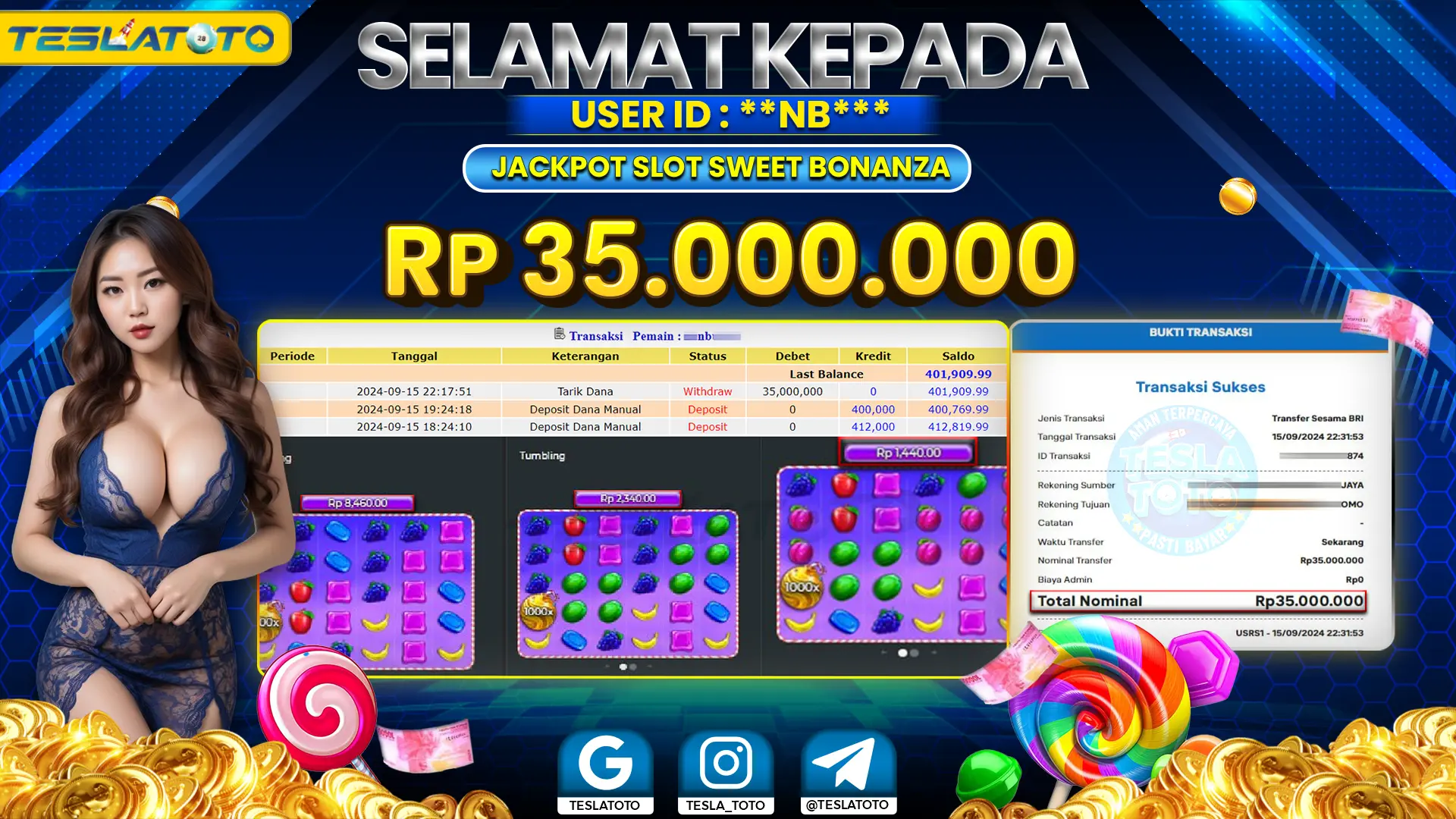 TESLATOTO JACKPOT SLOT SWEET BONANZA Rp. 35.000.000 LUNAS