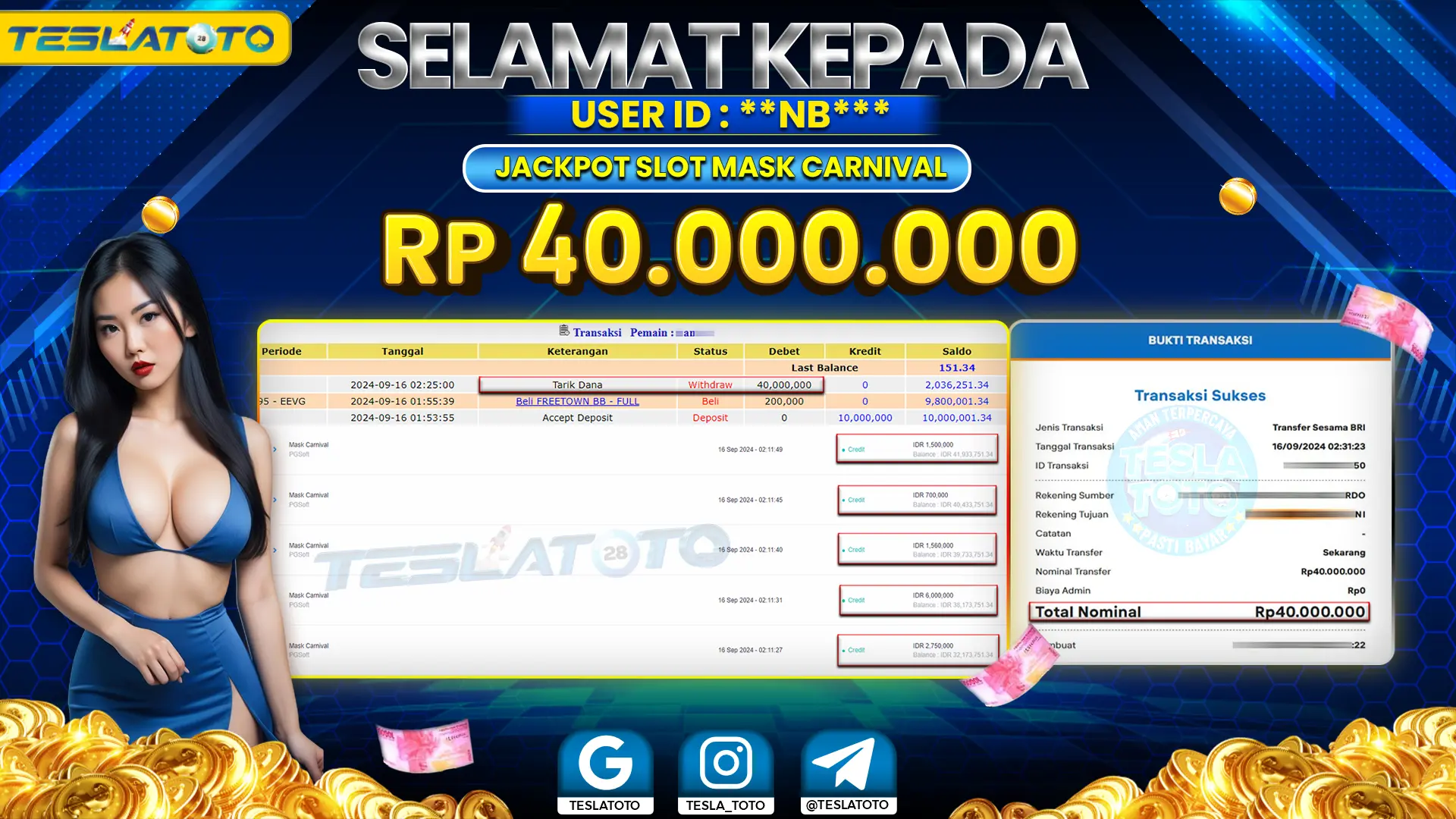 TESLATOTO JACKPOT SLOT MASK CARNIVAL Rp. 40.000.000 LUNAS