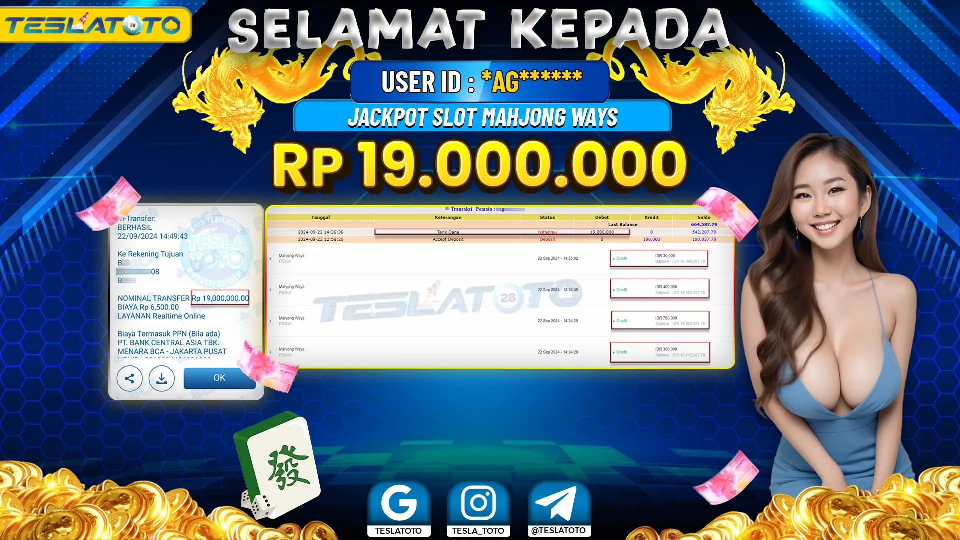 TESLATOTO JACKPOT SLOT MAHJONG WAYS Rp. 19.000.000 LUNAS