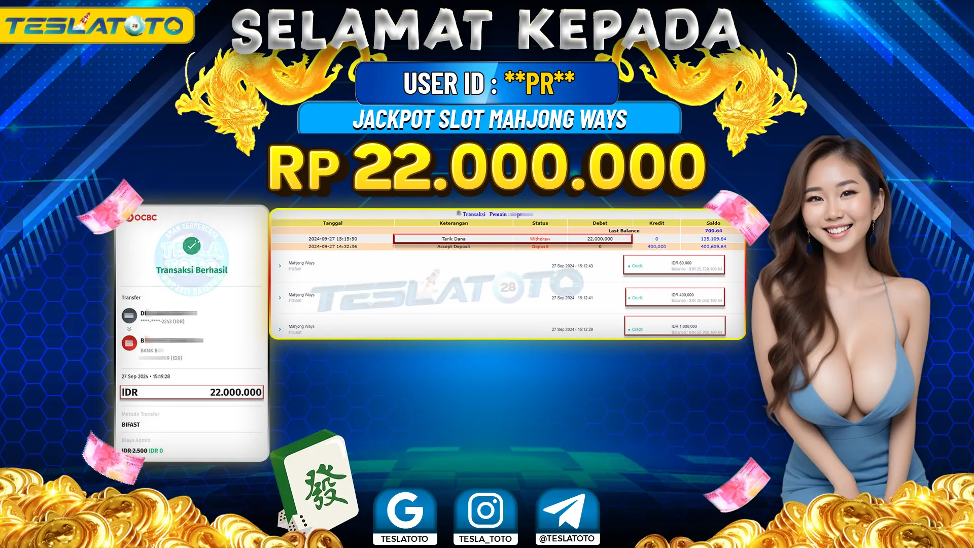 TESLATOTO JACKPOT SLOT MAHJONG WAYS Rp. 22.000.000 LUNAS