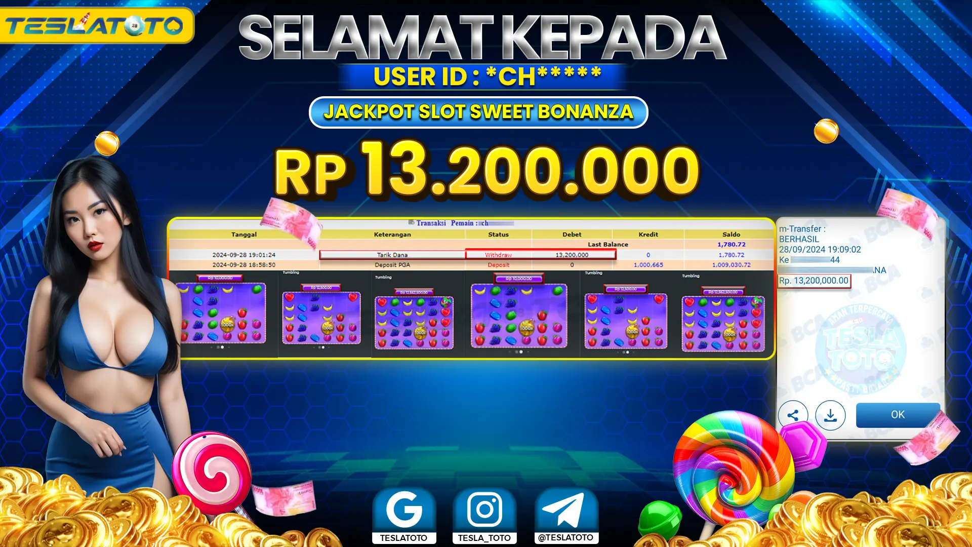 TESLATOTO JACKPOT SLOT SWEET BONANZA Rp. 13.500.000 LUNAS