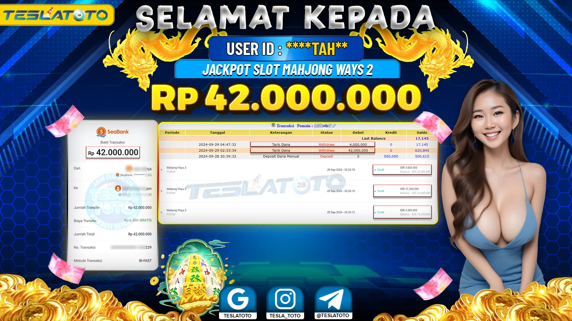 TESLATOTO JACKPOT SLOT MAHJONG WAYS 2 Rp. 42.000.000 LUNAS