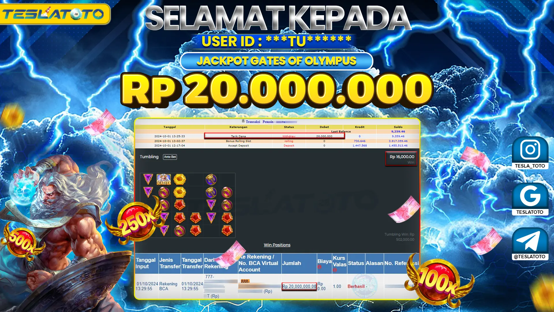 TESLATOTO JACKPOT SLOT GATES OF OLYMPUS Rp. 20.000.000 LUNAS
