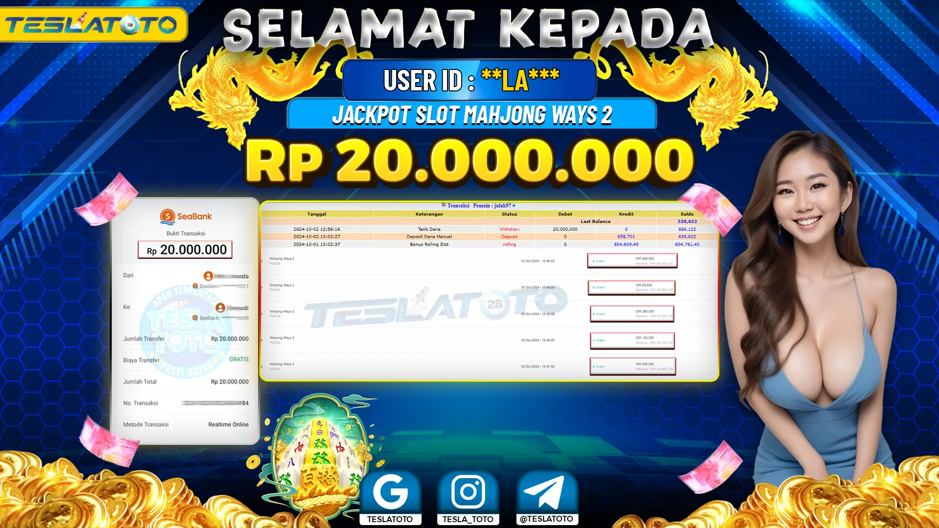 TESLATOTO JACKPOT SLOT MAHJONG WAYS 2 Rp. 20.000.000 LUNAS