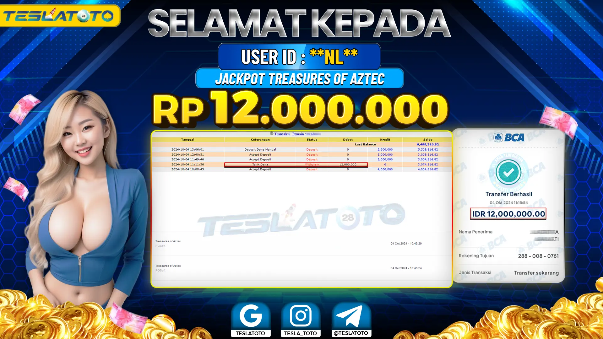 TESLATOTO JACKPOT SLOT TREASURES OF AZTEC Rp. 12.000.000 LUNAS