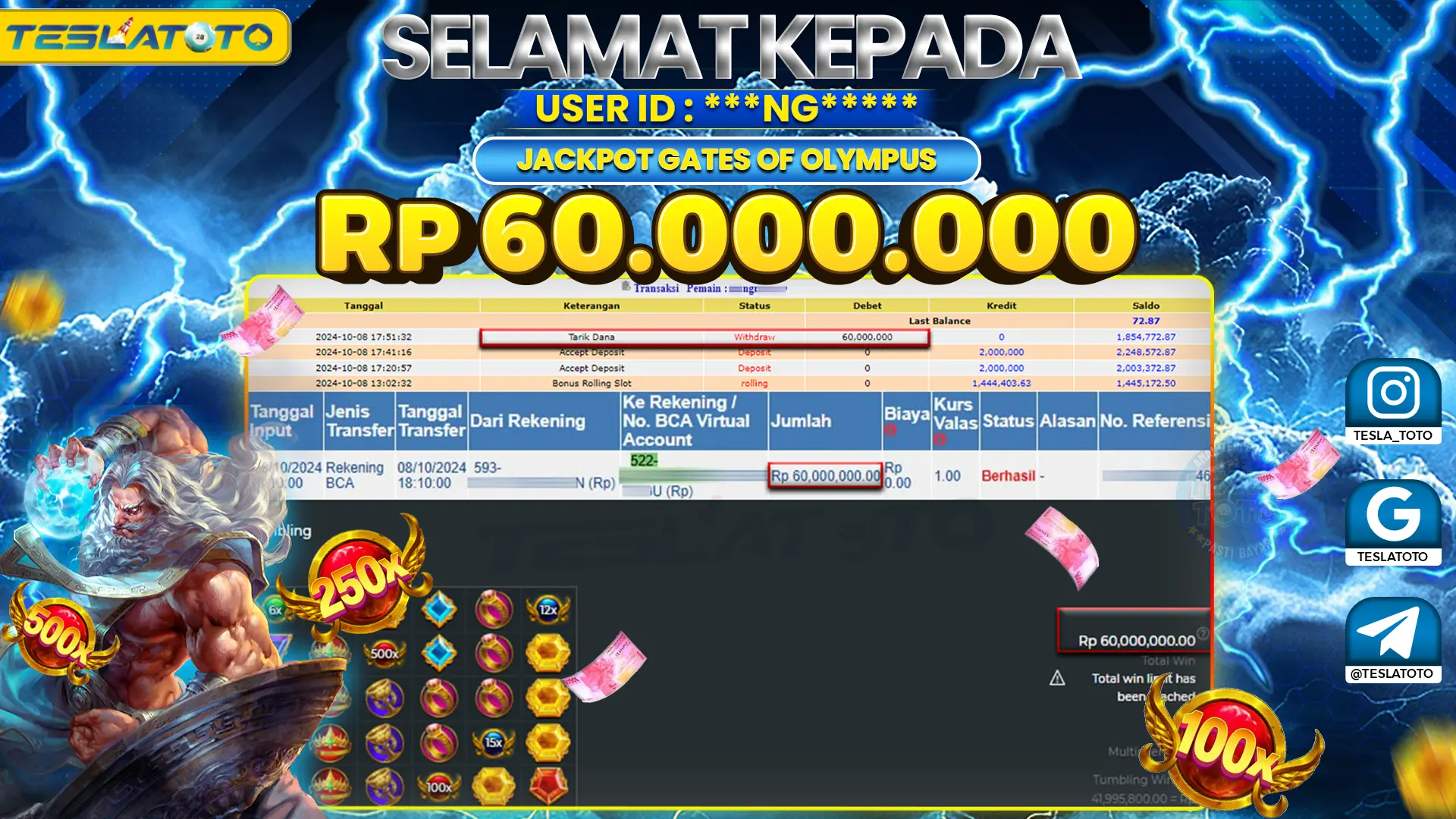 TESLATOTO JACKPOT SLOT GATES OF OLYMPUS Rp. 60.000.000 LUNAS