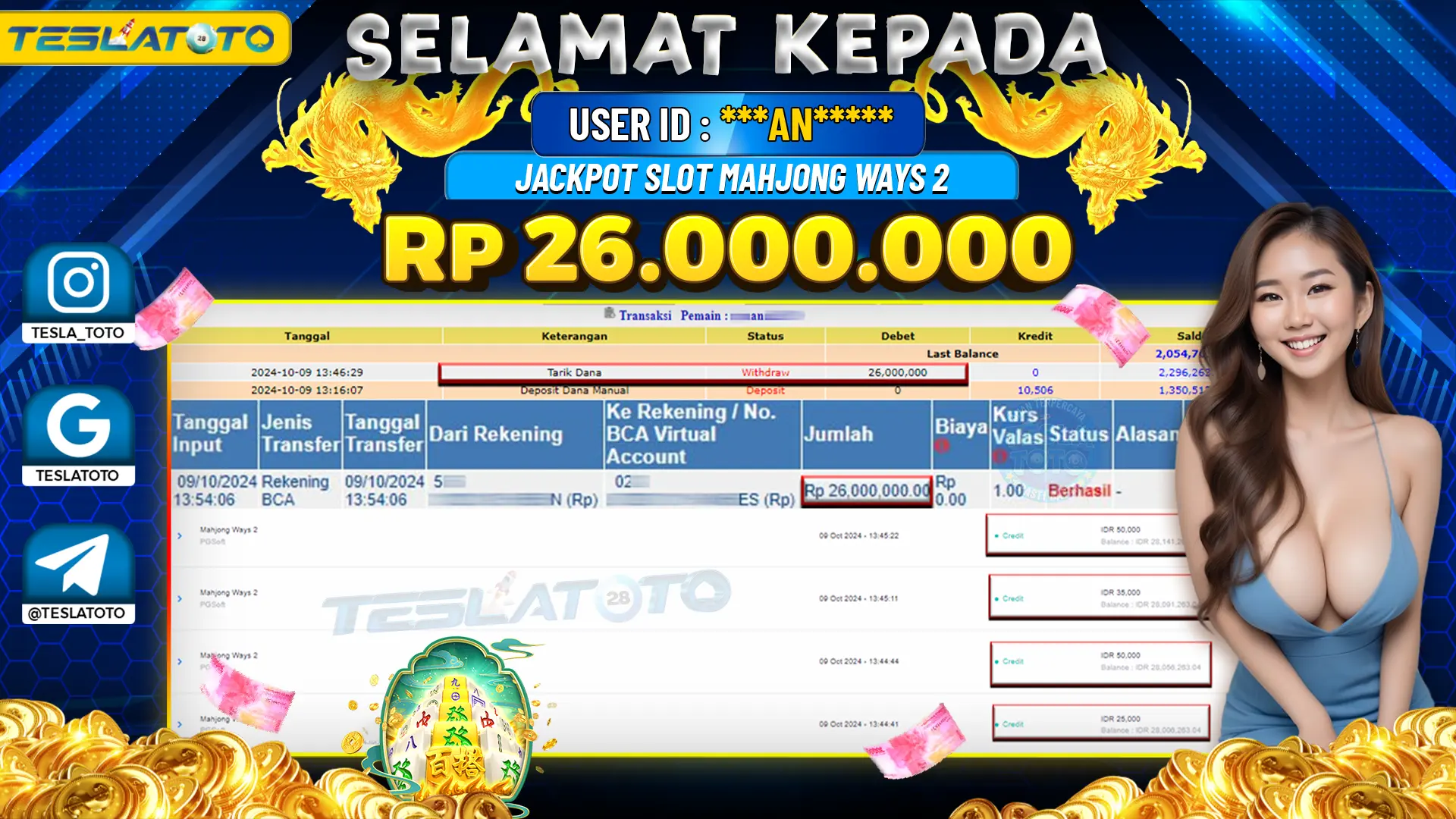 TESLATOTO JACKPOT SLOT MAHJONG WAYS 2 Rp. 26.000.000 LUNAS