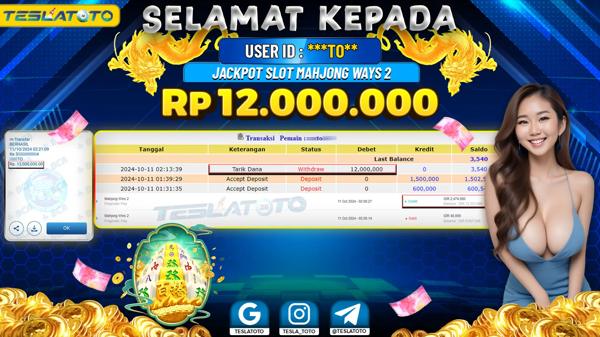 TESLATOTO JACKPOT SLOT MAHJONG WAYS 2 Rp. 12.000.000 LUNAS