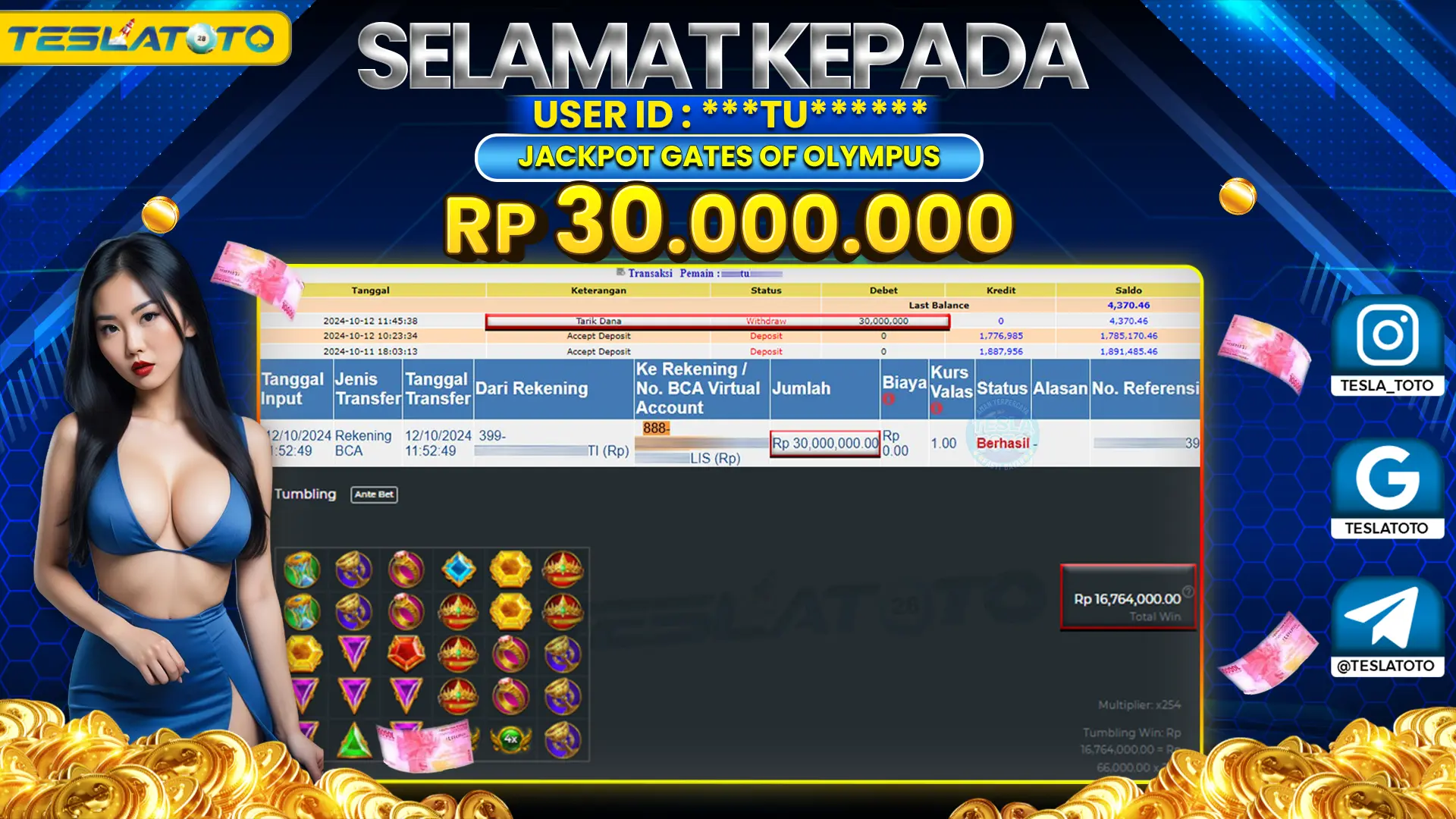 TESLATOTO JACKPOT SLOT GATES OF OLYMPUS Rp. 30.000.000 LUNAS