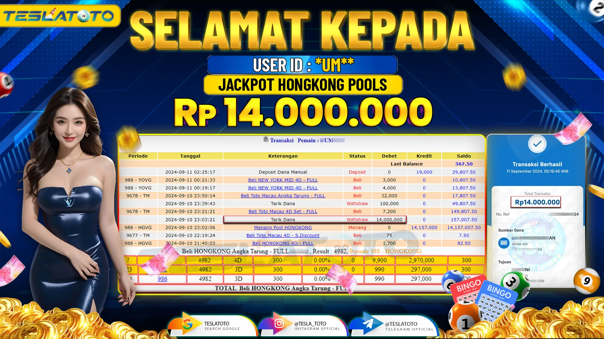 TESLATOTO JACKPOT HONGKONG POOLS  Rp. 14.000.000 LUNAS