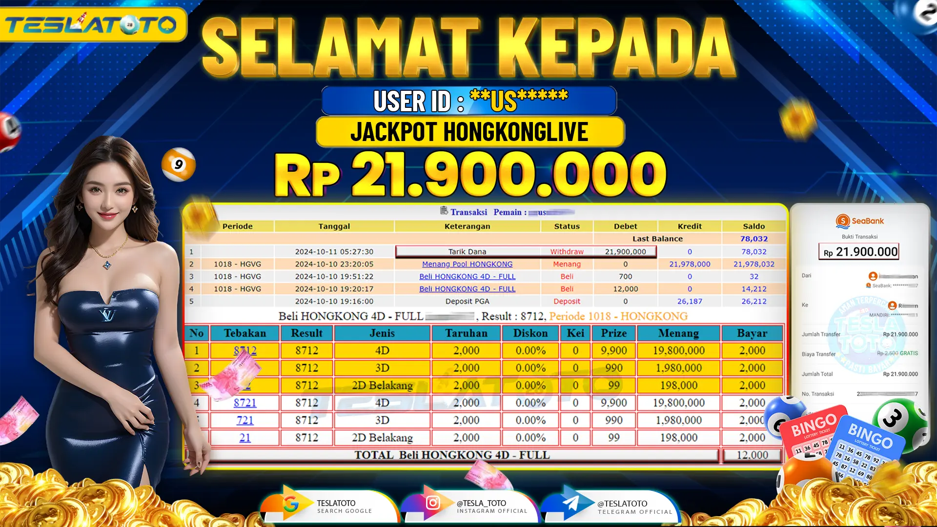 TESLATOTO JACKPOT HONGKONG LIVE  Rp. 21.900.000 LUNAS