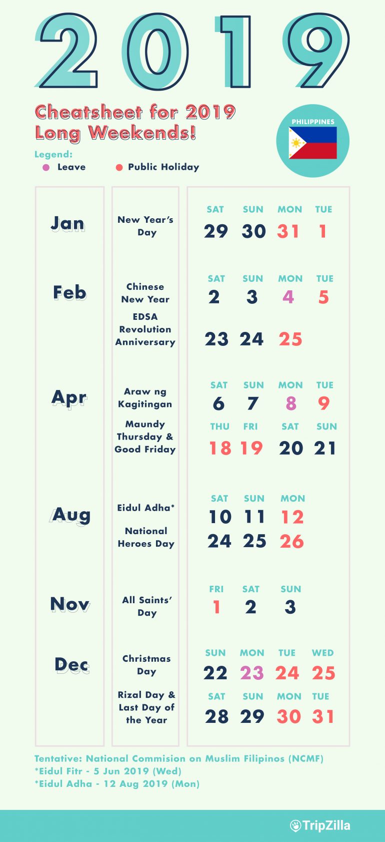 10 Long Weekends in the Philippines in 2019 with Calendar &amp; Cheatsheet