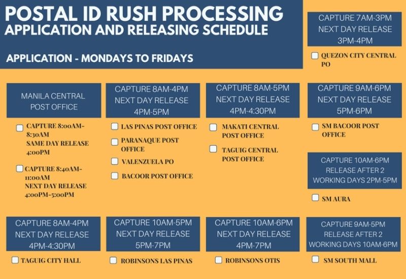 philippine postal id rush processing schedule