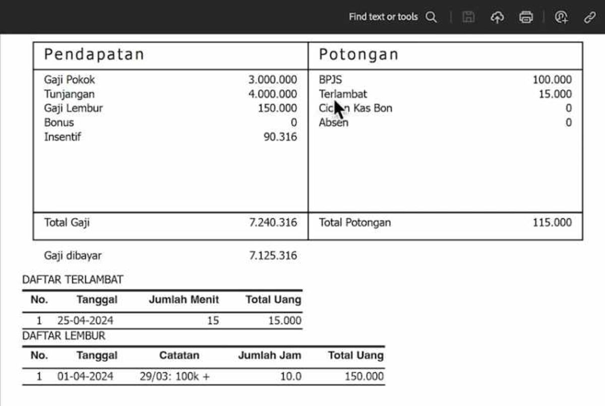 Tampilan program hasil import dari mesin absensi
