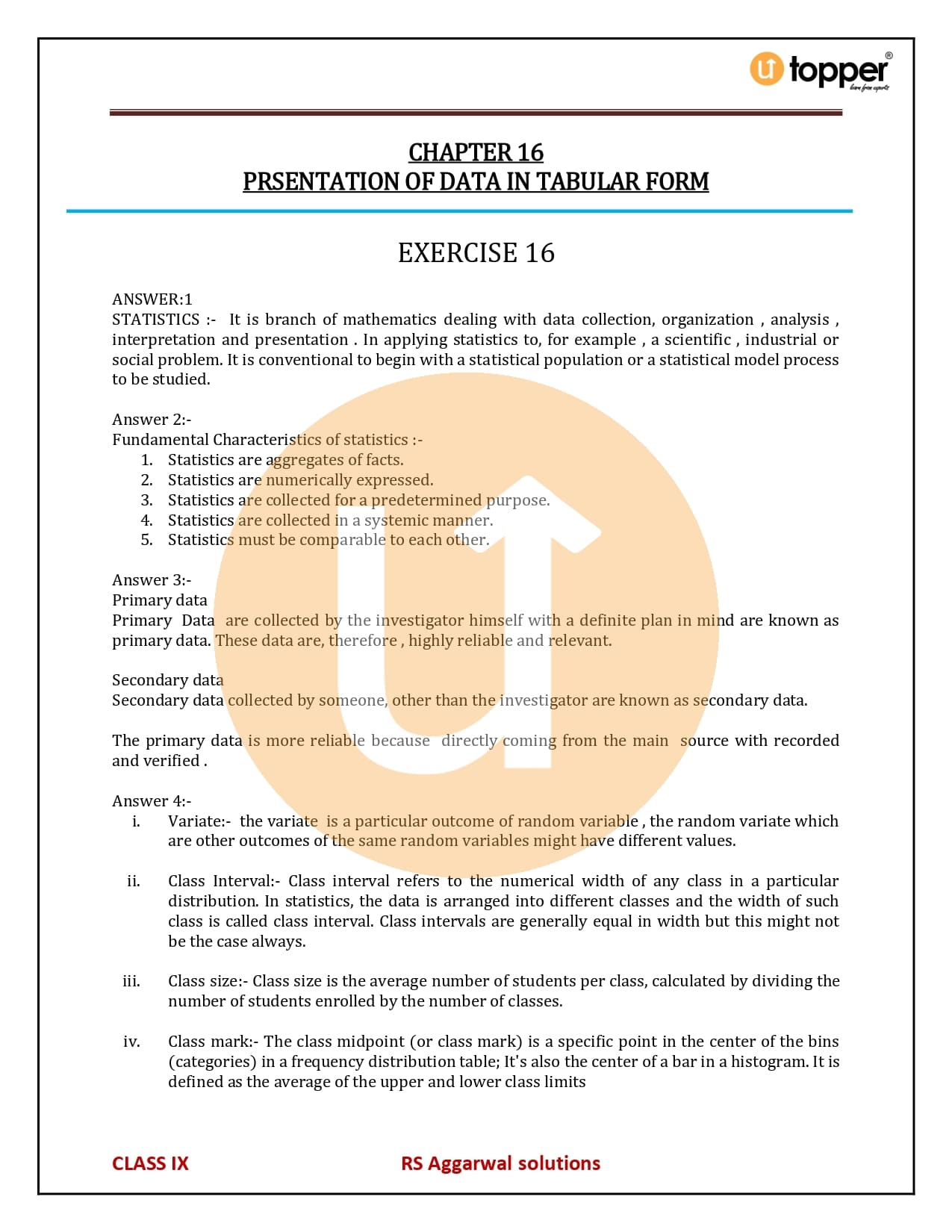 RS Aggarwal Class 9 Solutions Chapter 16