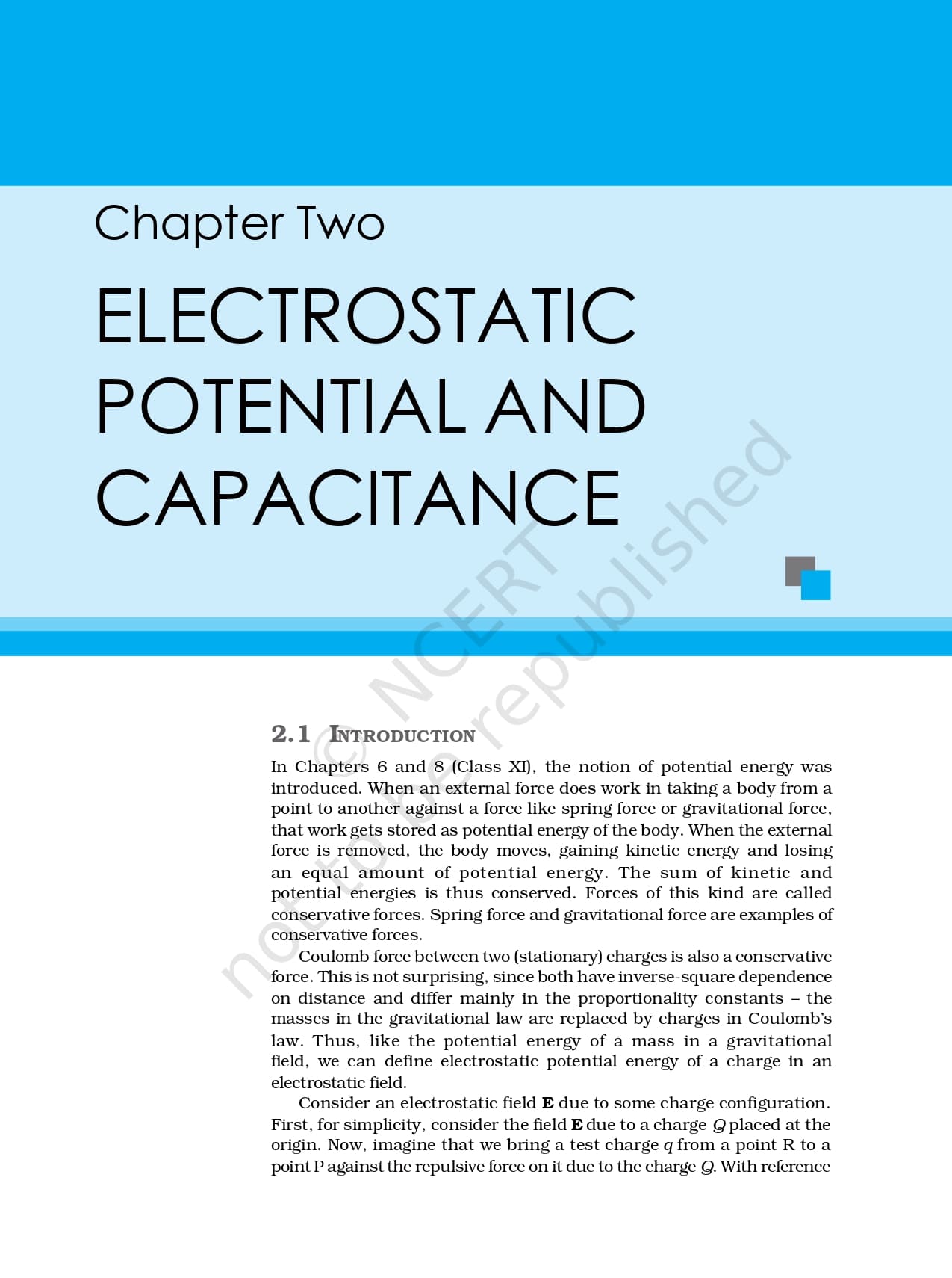 NCERT Book for Class 12 Physics Chapter 2 Electrostatic Potential and Capacitance