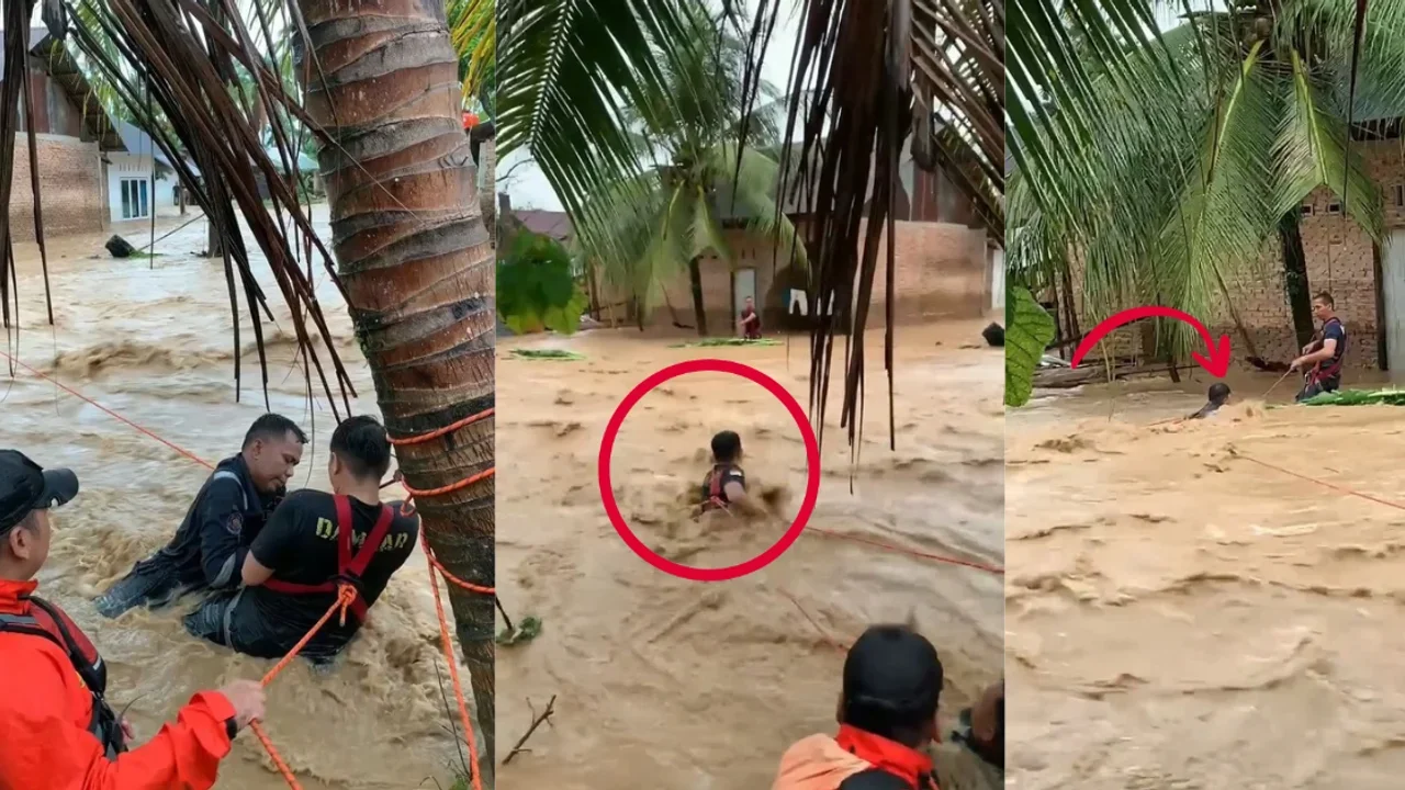 Indonesian Firefighter Nearly Swept Away While Trying To Save Residents From Padang Floods