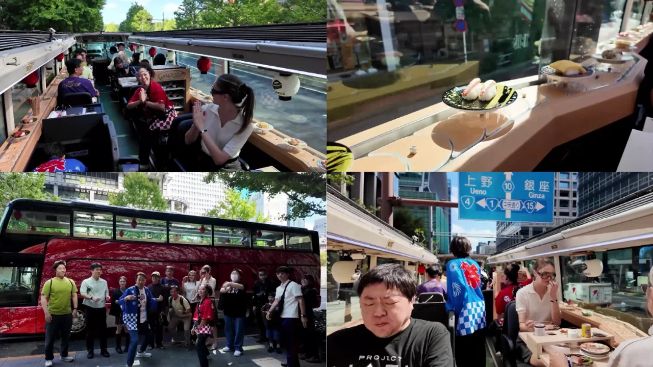 Tokyo’s Pink Sushi Bus Serves All-You-Can-Eat Sushi While Touring Famous City Sights