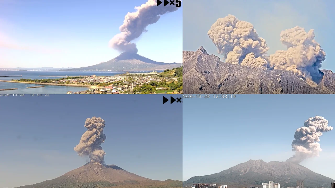 Japan’s Mount Sakurajima Erupts, Sending 2,200-Metre Ash Plume Over Kagoshima Bay and Triggering Ashfall Warnings