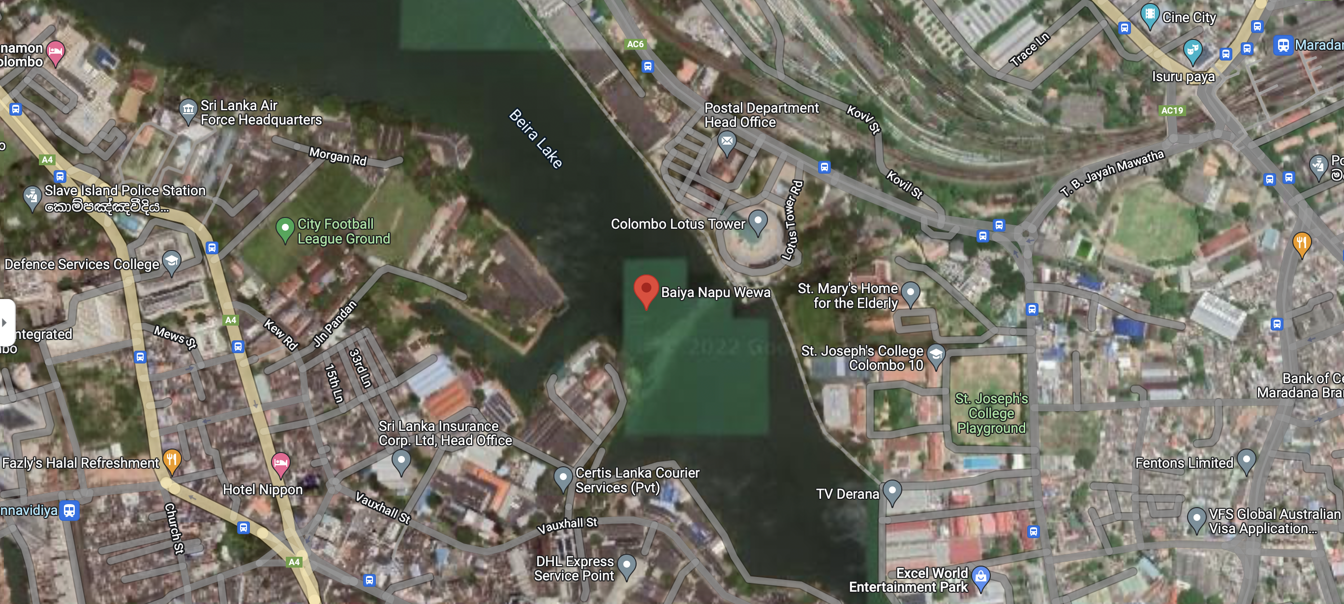 Screenshot of Baiya Napu Wewa (Lake-that-bathed-baiyyas) on Google Maps