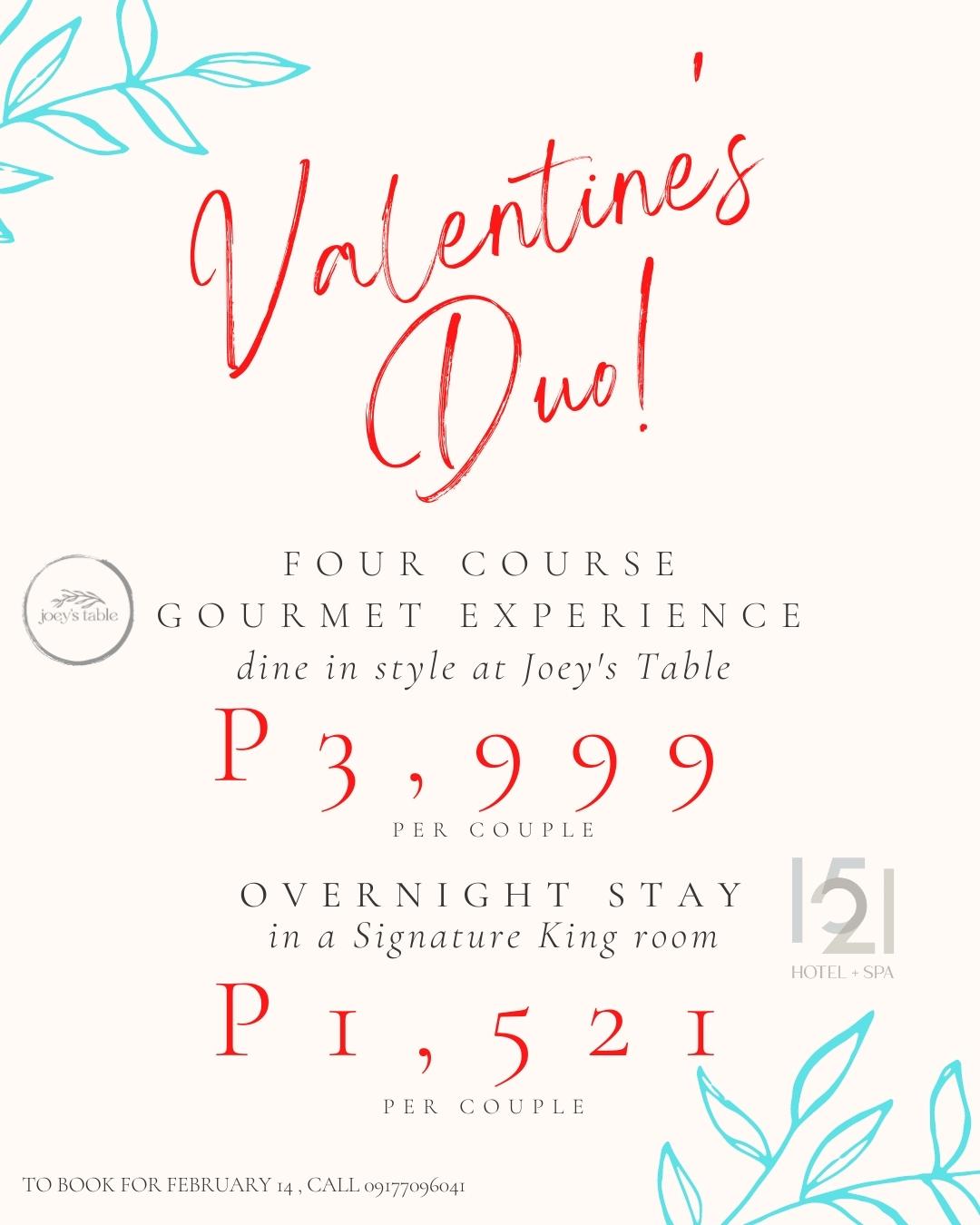 4-COURSE DINNER + OVERNIGHT STAY VALENTINE'S DUO!