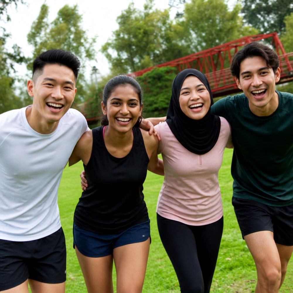 Team members laughing together outdoors