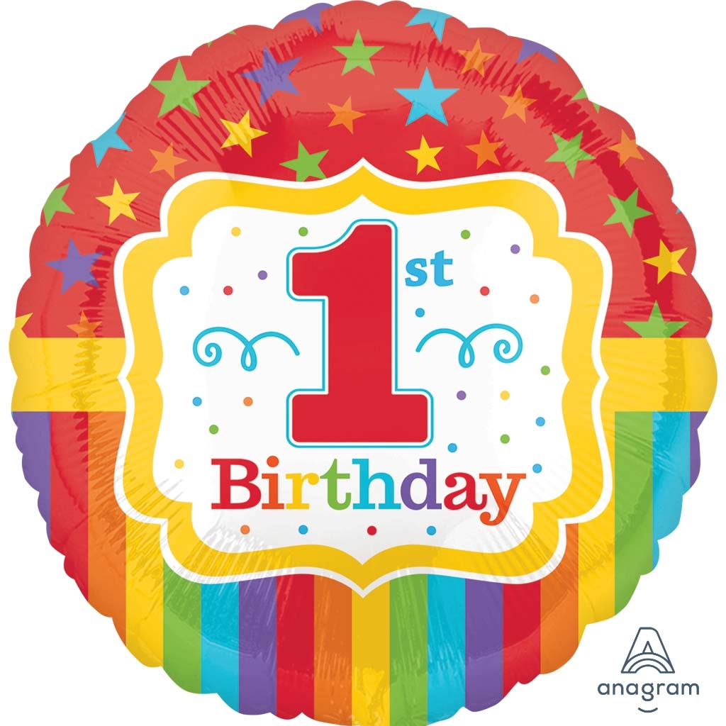 [$1Deal] 1st Birthday Rainbow Circus Carnival Foil Balloon 18inch