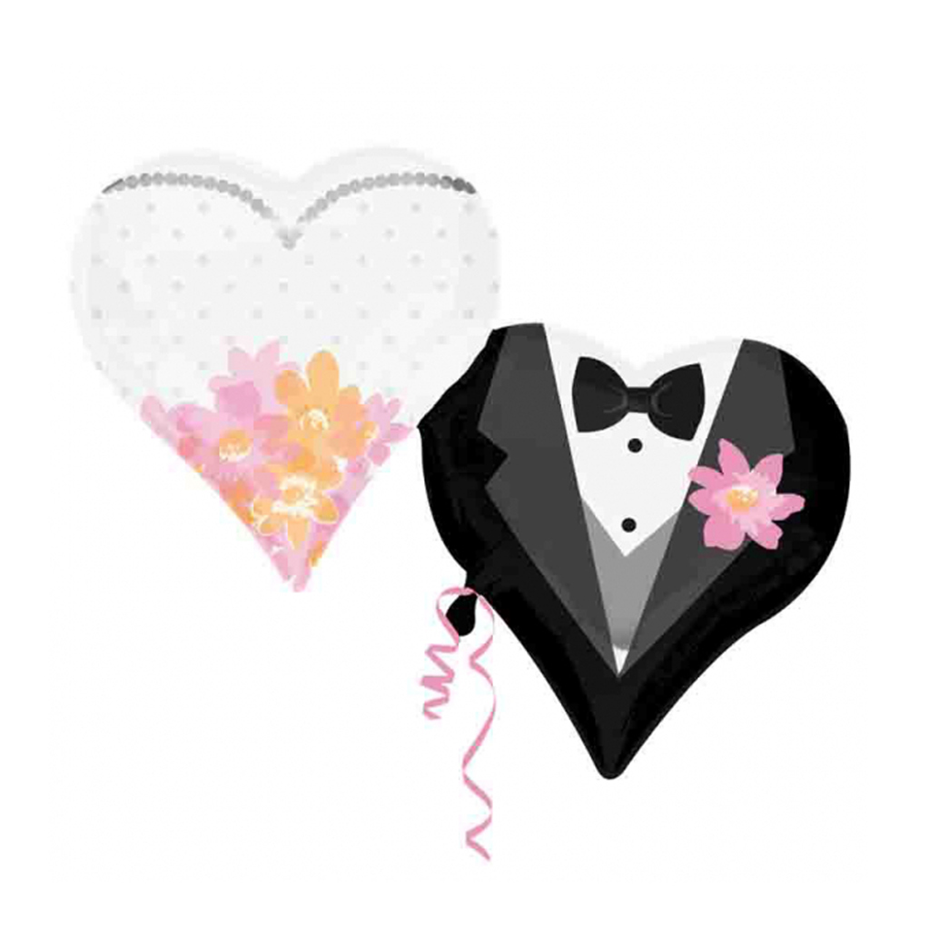 Wedding Couple Hearts Dress Tuxedo Foil Balloon 30inch