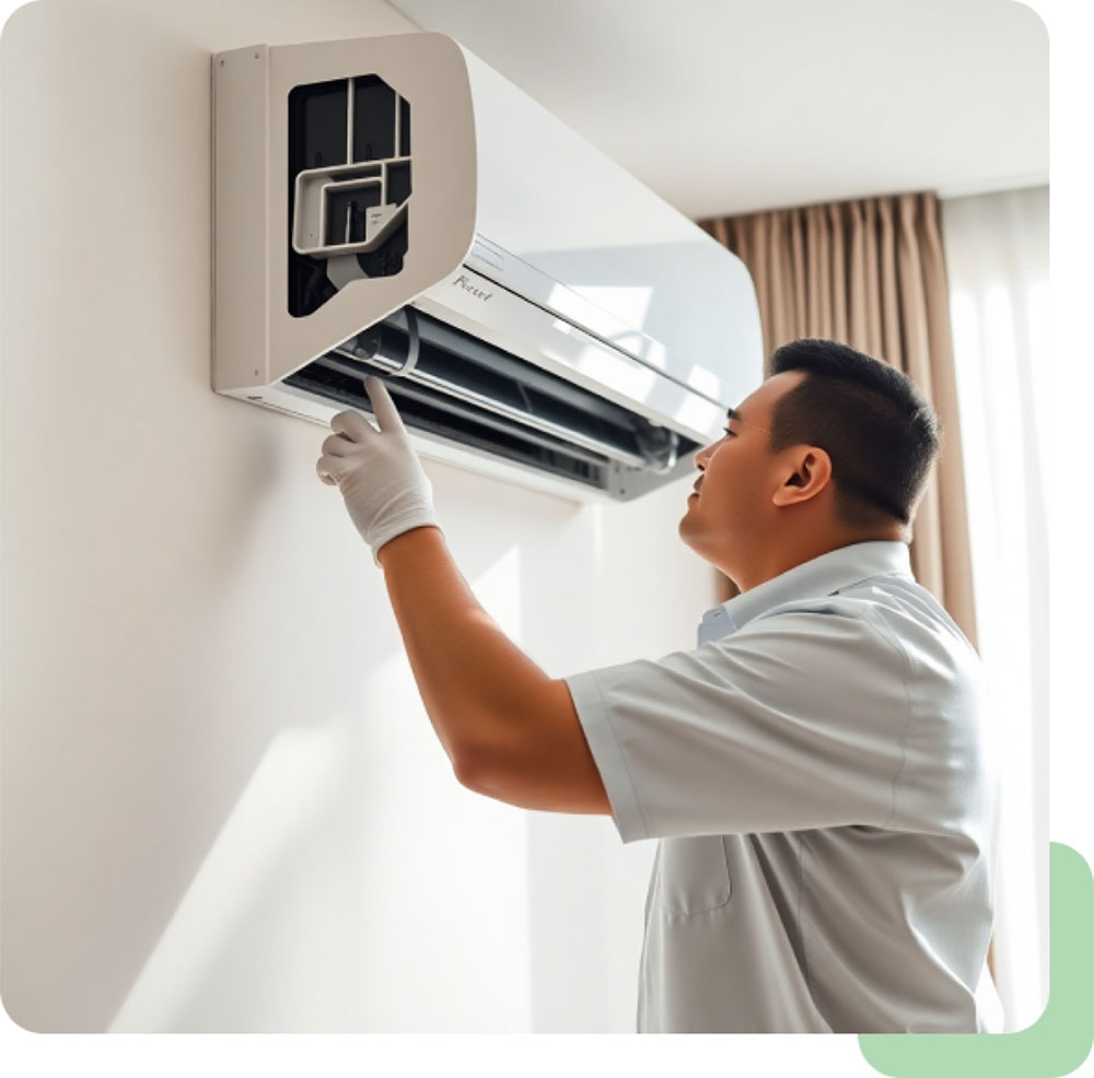 Technician installing an air-con unit