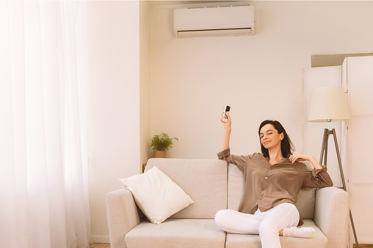 Bright living room with aircon and sofa