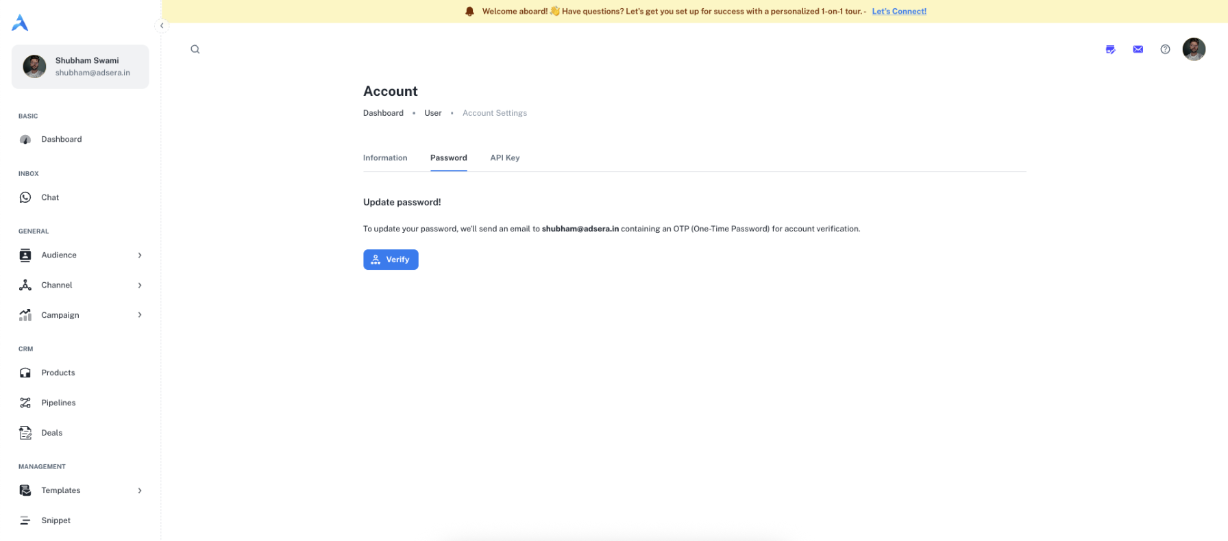The Password tab in Account Settings.