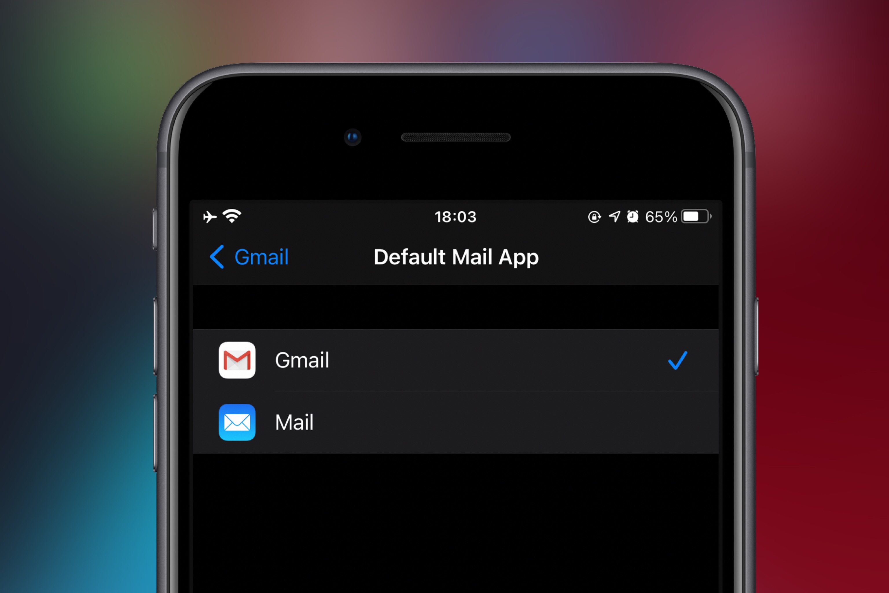 gmail default e-mel iPhone