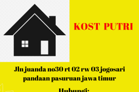  Kost Putri dekat PT MSD INDONESIA dan PT Natura Laboratoria Prima Pandaan Plant