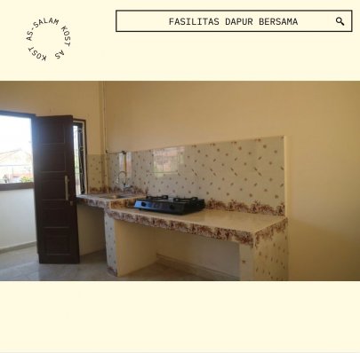 Dapur bersama fasiltas kompor gas dan lemari es.