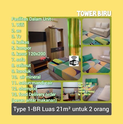 sewa apartemen modern land tangerang harian type 1BR ber-2 atau type 2BR ber-4