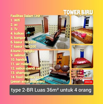 sewa apartemen modern land tangerang harian type 1BR ber-2 atau type 2BR ber-4