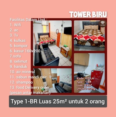 sewa apartemen modern land tangerang harian type 1BR ber-2 atau type 2BR ber-4