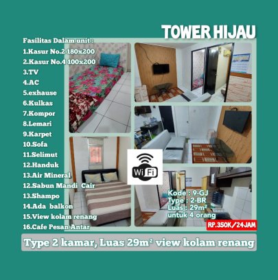 sewa apartemen modern land tangerang harian type 1BR ber-2 atau type 2BR ber-4