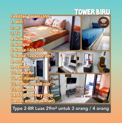 sewa apartemen modern land tangerang harian type 1BR ber-2 atau type 2BR ber-4