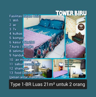 sewa apartemen modern land tangerang harian type 1BR ber-2 atau type 2BR ber-4