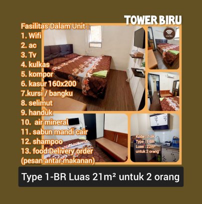 sewa apartemen modern land tangerang harian type 1BR ber-2 atau type 2BR ber-4