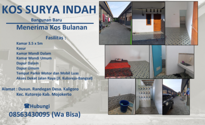 Terima Kost/ Kos/ Pria/ Wanita/ Rumah Tangga/ Kutorejo/ Mojosari/ Mojokerto